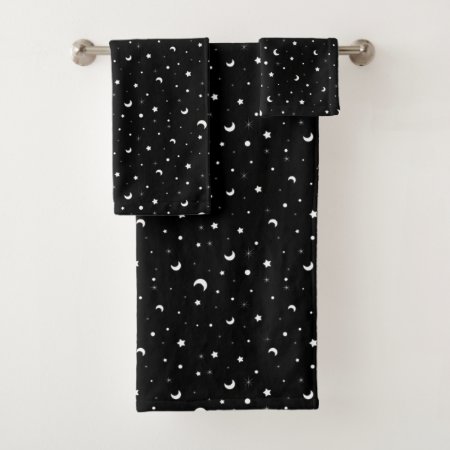 Cute Black And White Moons And Stars  Bath Towel Set