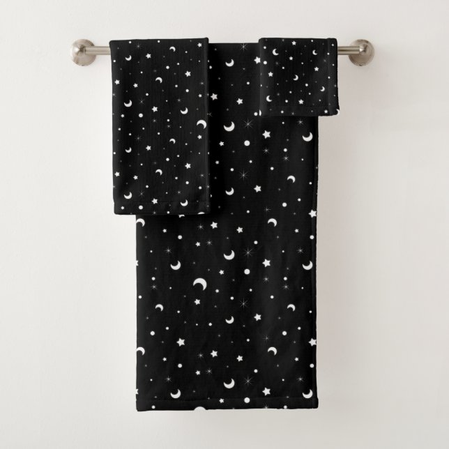 Cute Black and White Moons and Stars  Bath Towel Set (Insitu)