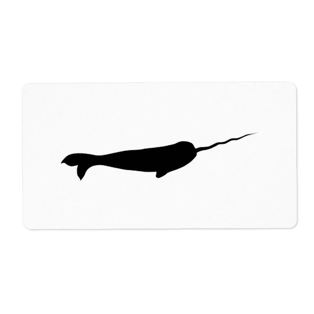 Cute Black and White Narwhal Silhouette Label (Front)
