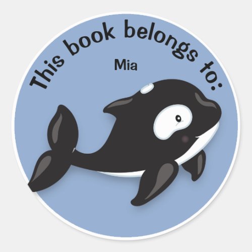 Cute Black and White Orca Whale Book Name Plate Classic Round Sticker