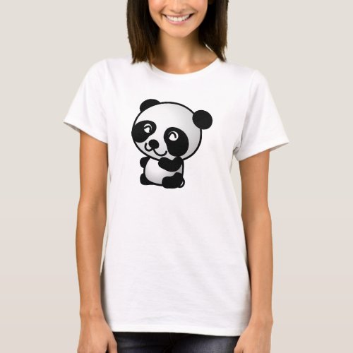 Cute black and white panda bear cartoon graphic T_Shirt