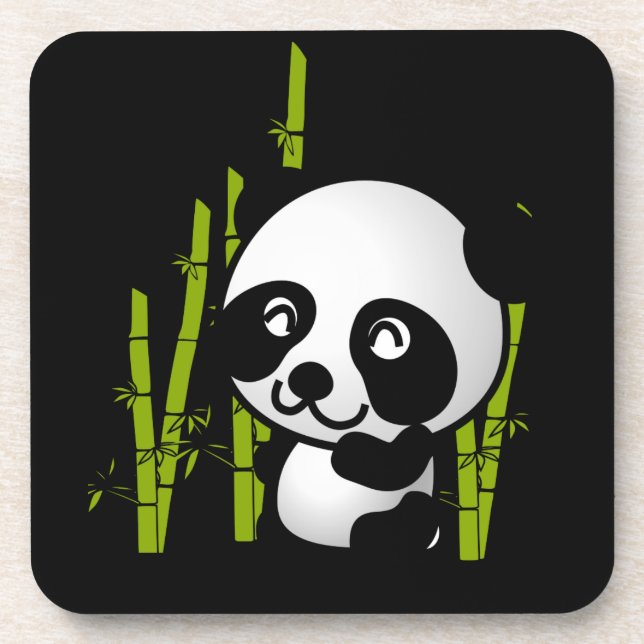 Cute black and white panda bear in a bamboo grove. beverage coaster (Front)