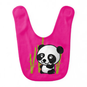 Cute black and white panda bear in a bamboo grove. bib