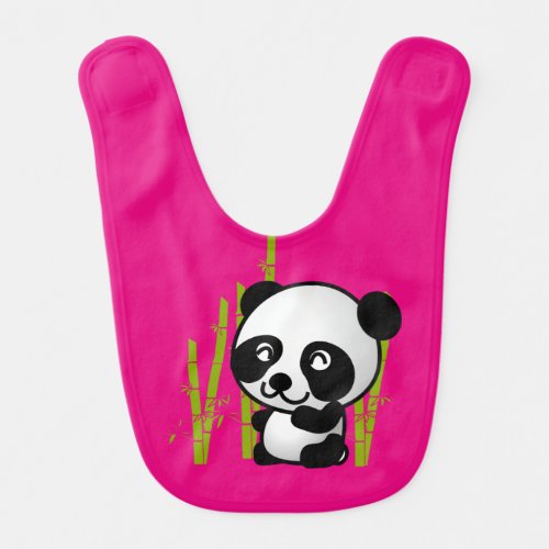 Cute black and white panda bear in a bamboo grove bib