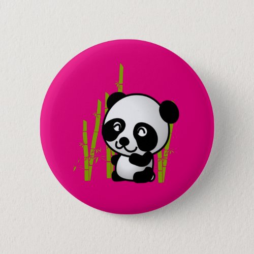 Cute black and white panda bear in a bamboo grove button