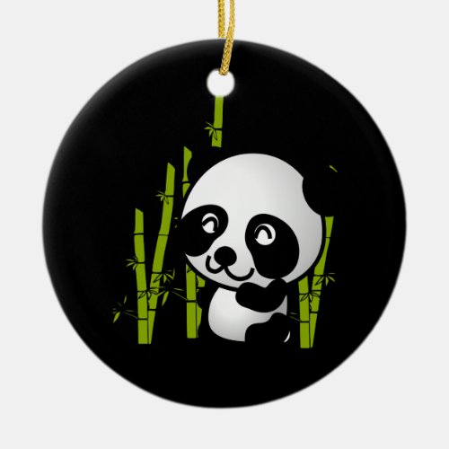 Cute black and white panda bear in a bamboo grove ceramic ornament