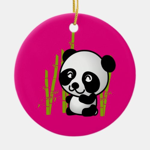 Cute black and white panda bear in a bamboo grove ceramic ornament