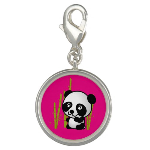 Cute black and white panda bear in a bamboo grove charm