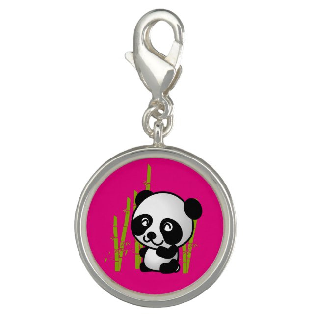 Cute black and white panda bear in a bamboo grove. charm (Front)