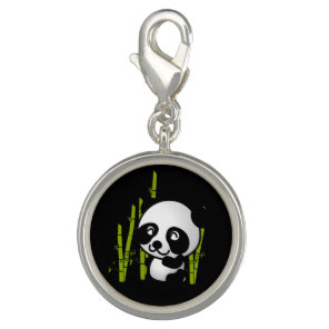 Cute black and white panda bear in a bamboo grove. charm