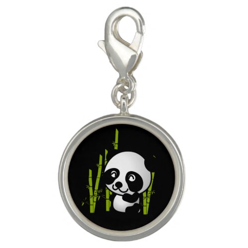 Cute black and white panda bear in a bamboo grove charm