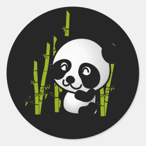 Cute black and white panda bear in a bamboo grove classic round sticker