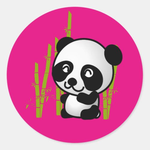 Cute black and white panda bear in a bamboo grove classic round sticker