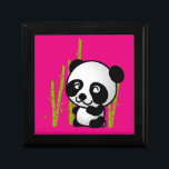 Cute black and white panda bear in a bamboo grove gift box<br><div class="desc">What a cute and adorable illustration of a black and white panda bear sitting amongst the green bamboo stalks in a little grove,  looking happy,  friendly and lovable. Fuschia pink background.</div>