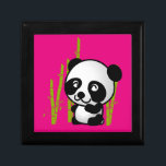 Cute black and white panda bear in a bamboo grove gift box<br><div class="desc">What a cute and adorable illustration of a black and white panda bear sitting amongst the green bamboo stalks in a little grove,  looking happy,  friendly and lovable. Fuschia pink background.</div>
