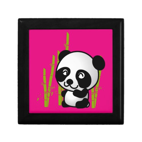 Cute black and white panda bear in a bamboo grove gift box