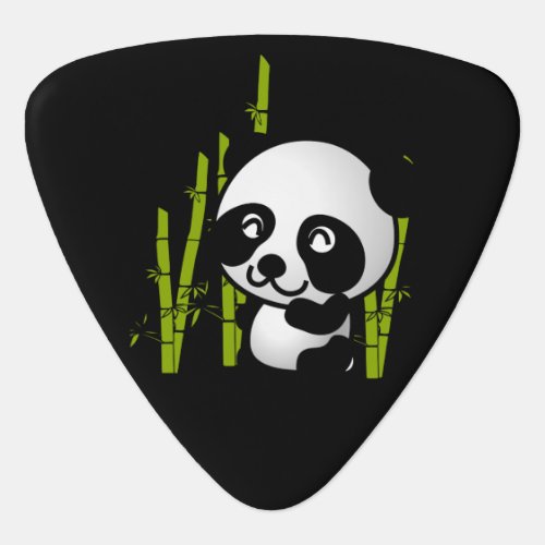 Cute black and white panda bear in a bamboo grove guitar pick