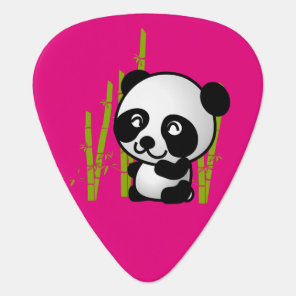 Cute black and white panda bear in a bamboo grove guitar pick