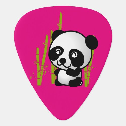 Cute black and white panda bear in a bamboo grove guitar pick