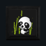 Cute black and white panda bear in a bamboo grove keepsake box<br><div class="desc">What a cute and adorable illustration of a black and white panda bear sitting amongst the green bamboo stalks in a little grove,  looking happy,  friendly and lovable. Black background really makes this little panda pop!</div>