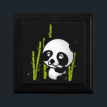 Cute black and white panda bear in a bamboo grove keepsake box<br><div class="desc">What a cute and adorable illustration of a black and white panda bear sitting amongst the green bamboo stalks in a little grove,  looking happy,  friendly and lovable. Black background really makes this little panda pop!</div>