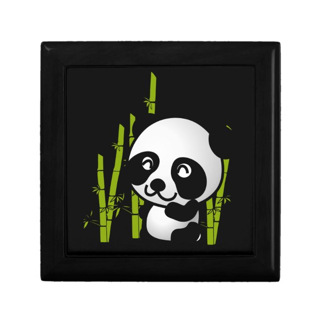 Cute black and white panda bear in a bamboo grove keepsake box (Front)