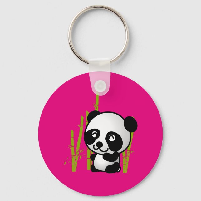 Cute black and white panda bear in a bamboo grove. keychain (Front)