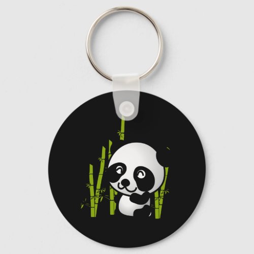Cute black and white panda bear in a bamboo grove keychain