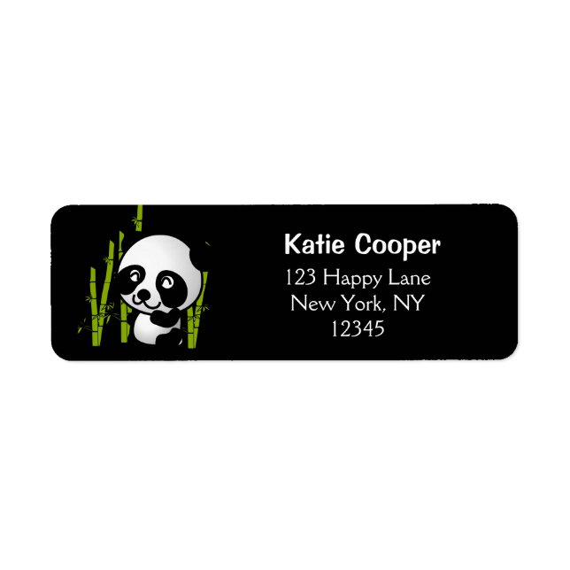 Cute black and white panda bear in a bamboo grove label (Front)