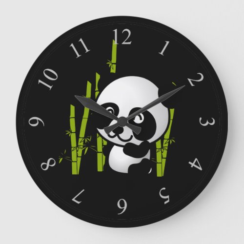 Cute black and white panda bear in a bamboo grove large clock