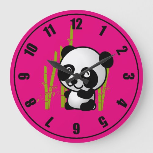 Cute black and white panda bear in a bamboo grove large clock