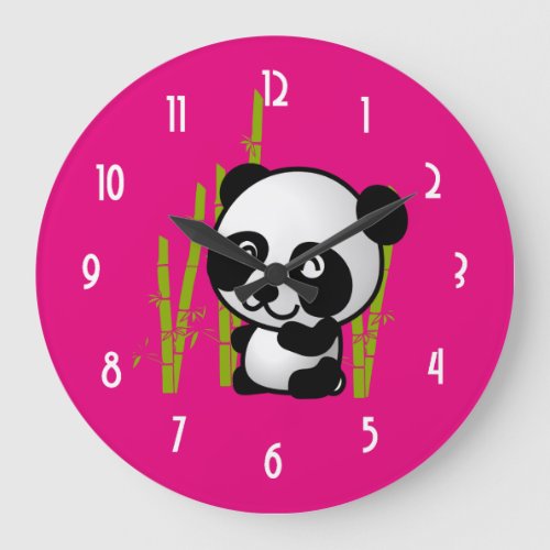 Cute black and white panda bear in a bamboo grove large clock