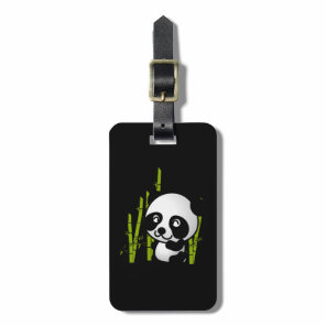 Cute black and white panda bear in a bamboo grove. luggage tag