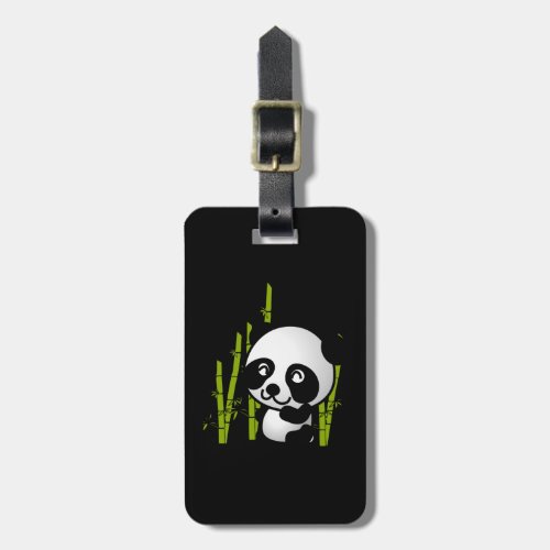 Cute black and white panda bear in a bamboo grove luggage tag