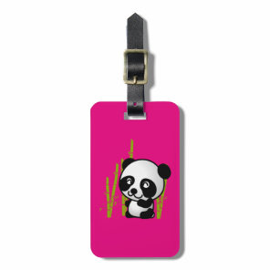 Cute black and white panda bear in a bamboo grove. luggage tag