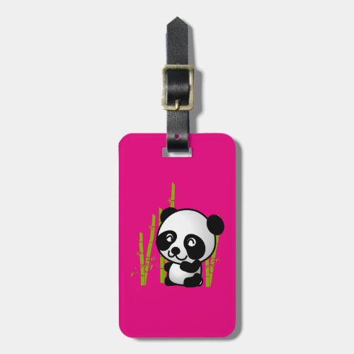 Cute black and white panda bear in a bamboo grove luggage tag