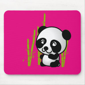 Cute black and white panda bear in a bamboo grove. mouse pad