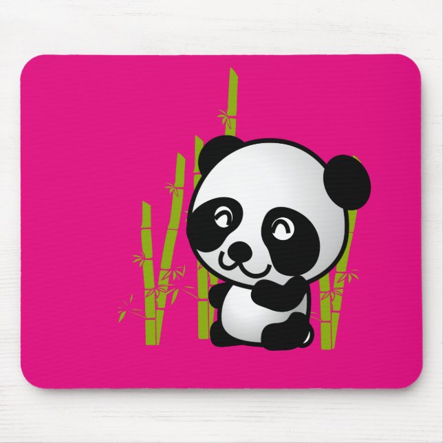 Cute black and white panda bear in a bamboo grove. mouse pad (Front)