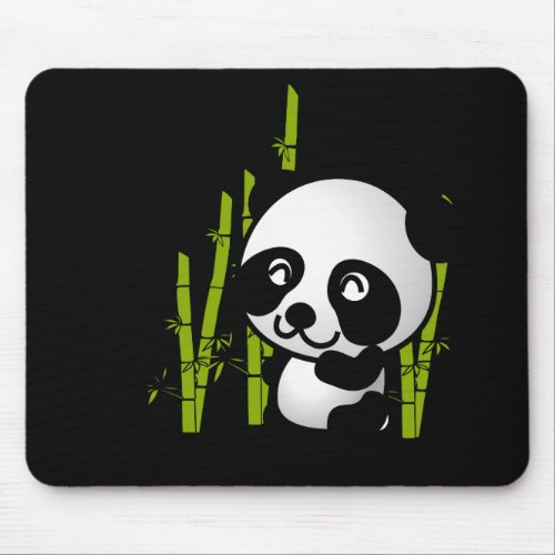Cute black and white panda bear in a bamboo grove mouse pad