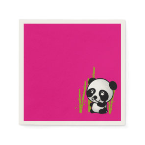 Cute black and white panda bear in a bamboo grove. napkins