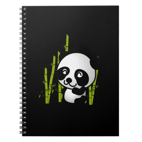Cute black and white panda bear in a bamboo grove notebook