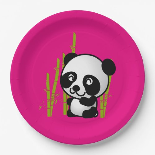 Cute black and white panda bear in a bamboo grove paper plates