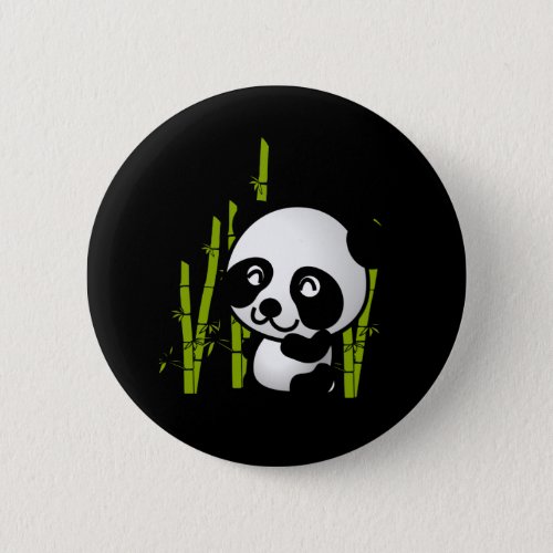 Cute black and white panda bear in a bamboo grove pinback button