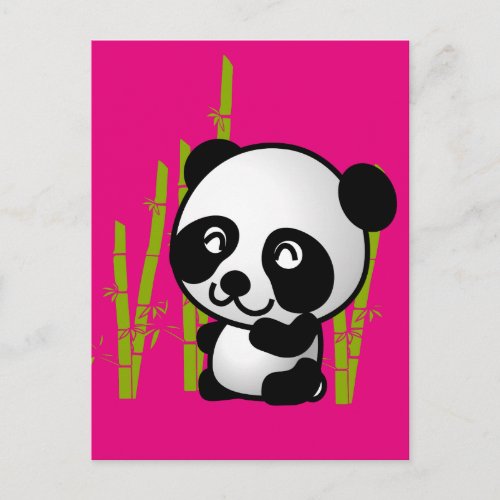 Cute black and white panda bear in a bamboo grove postcard