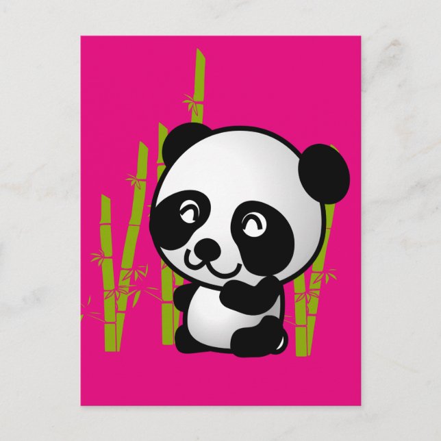 Cute black and white panda bear in a bamboo grove. postcard (Front)