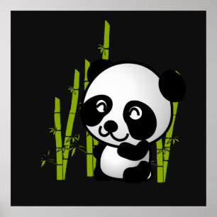 Cute black and white panda bear in a bamboo grove. poster