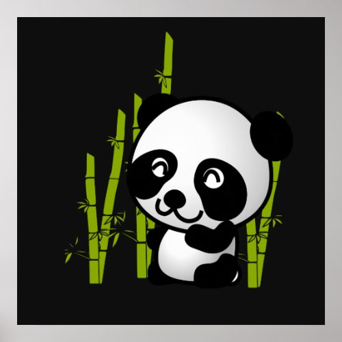 Cute black and white panda bear in a bamboo grove poster