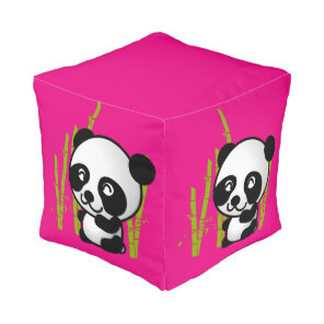 Cute black and white panda bear in a bamboo grove. pouf