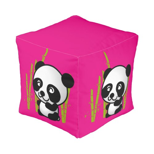 Cute black and white panda bear in a bamboo grove pouf