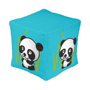 Cute black and white panda bear in a bamboo grove. pouf